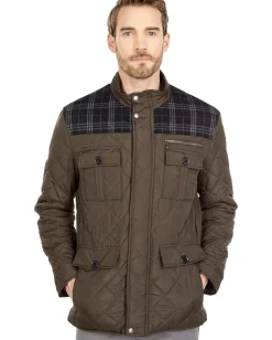 Cole Haan Activewear<29" Essential Quilt Mixed Media Multi Pocket Jacket Olive