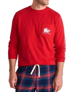 Activewear|T-Shirts|Vineyard Vines 2025 Santa Whale Long Sleeve Tee Red Velvet