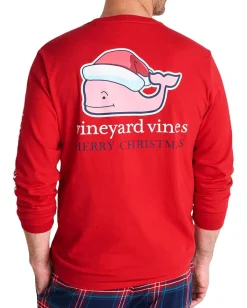 Activewear|T-Shirts|Vineyard Vines 2025 Santa Whale Long Sleeve Tee Red Velvet
