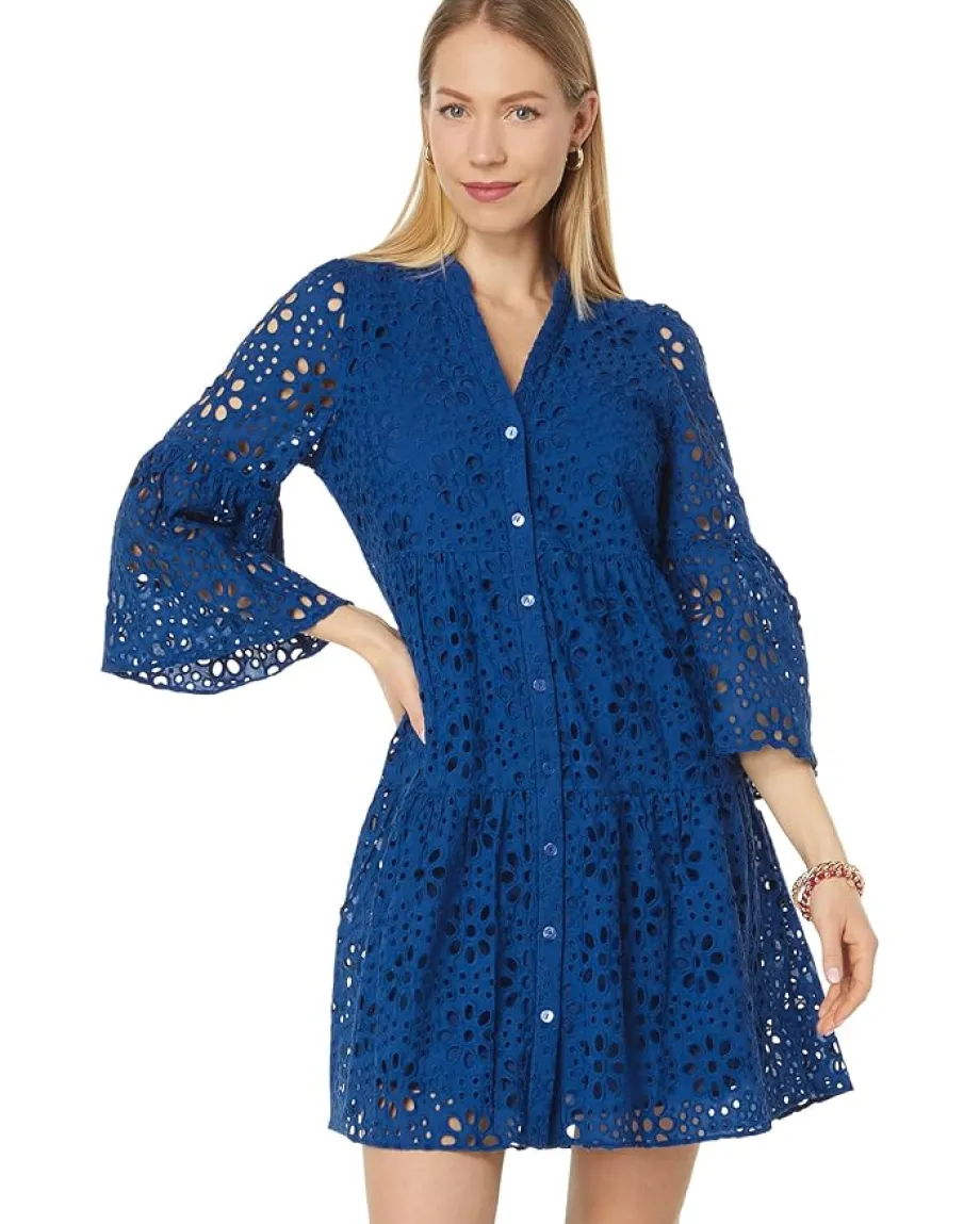 Dresses|Dresses|Lilly Pulitzer 3/4 Sleeve Hazelanne Eyelet Dress Oyster Bay Navy Funflower Eyelet