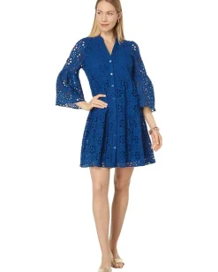 Dresses|Dresses|Lilly Pulitzer 3/4 Sleeve Hazelanne Eyelet Dress Oyster Bay Navy Funflower Eyelet