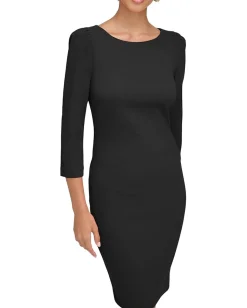 Calvin Klein Dresses|Dresses<3/4 Sleeve Round Neck Sheath Black