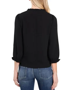 CeCe 3/4 Sleeve Ruffled V-Neck Blouse Rich Black Best