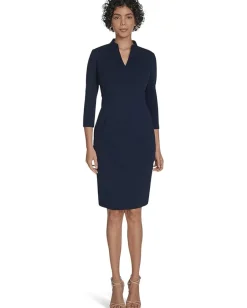 Calvin Klein 3/4 Sleeve V-Neck Sheath Indigo Sale