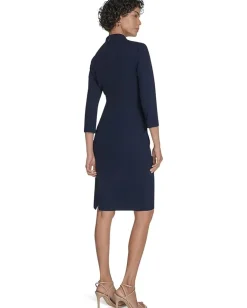 Calvin Klein 3/4 Sleeve V-Neck Sheath Indigo Sale
