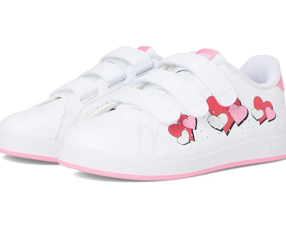 adidas Kids Advantage Base 2.0 Sportswear Shoes (Little Kid) White/Bliss Pink/Semi Lucid Red New
