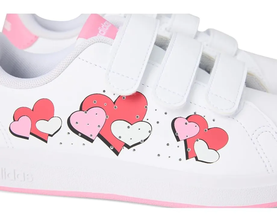 adidas Kids Advantage Base 2.0 Sportswear Shoes (Little Kid) White/Bliss Pink/Semi Lucid Red New