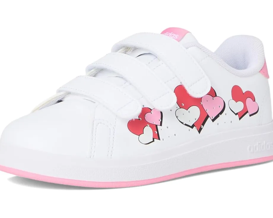 adidas Kids Advantage Base 2.0 Sportswear Shoes (Little Kid) White/Bliss Pink/Semi Lucid Red New