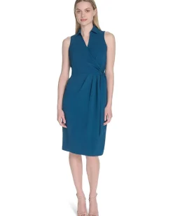 Dresses|Dresses|Calvin Klein Aerowash Collared Elastic Waist Self Tie Midi Cypress
