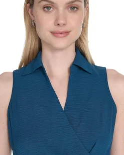 Dresses|Dresses|Calvin Klein Aerowash Collared Elastic Waist Self Tie Midi Cypress