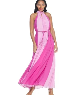 Maggy London All Over Pleat Dress with Waisted Tie and High Neck Summer Plum/Light Orchid Best