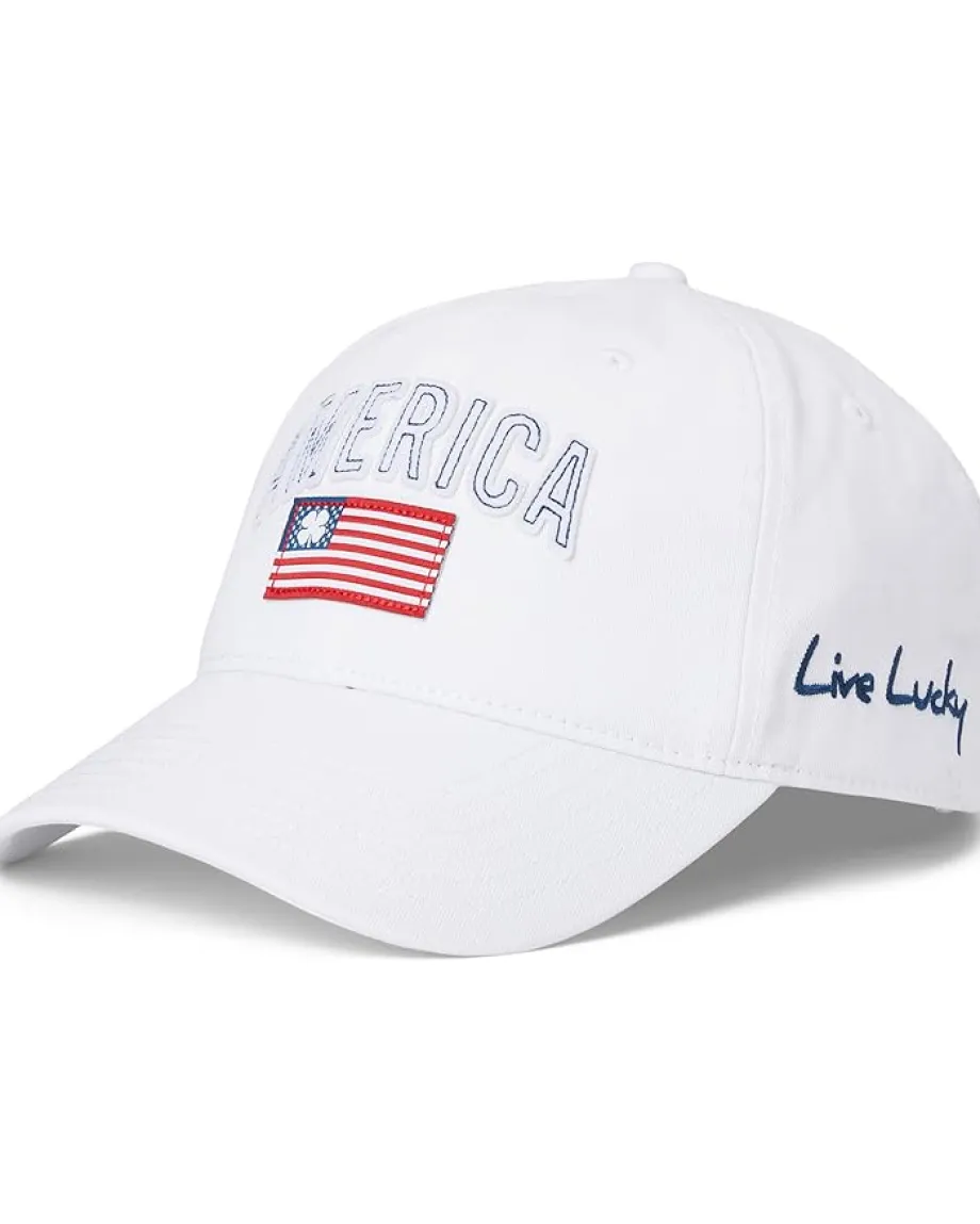 Black Clover American Crew 1 Adjustable Hat White Hat/3d Stitch Lettering/American Flag Woven Patch Outlet
