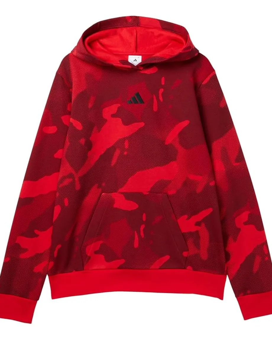 adidas Kids Clothing<Aop Halftone Camo Fleece Hooded Pullover (Big Kid) Pure Ruby