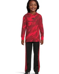 adidas Kids Aop Hooded Cotton Tee Pant Set (Toddler/Little Kid) Pure Ruby New