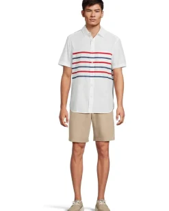 Activewear|Vineyard Vines Ash Stripe Madras Short Sleeve Shirt Lighthouse Red
