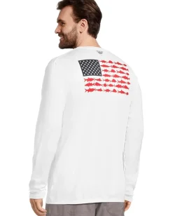 Activewear|Columbia Big & Tall Terminal Tackle PFG Fish Flag™ Long Sleeve Shirt White/Collegiate Navy