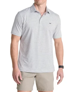 Vineyard Vines Bradley Stripe Sankaty Polo White/Gray Harbor Tejeda