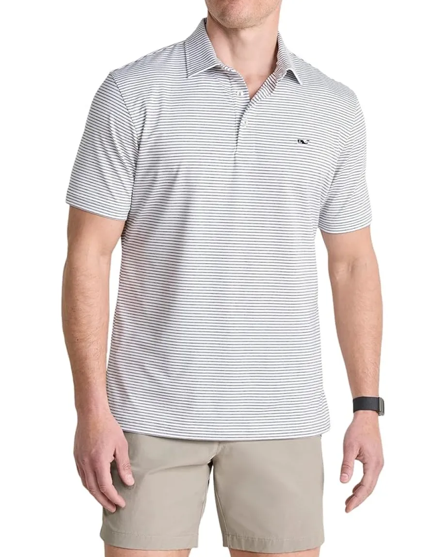 Vineyard Vines Bradley Stripe Sankaty Polo White/Gray Harbor Tejeda