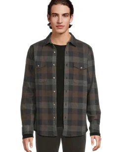 Johnston & Murphy Activewear<Brushed Button-Front Knit Navy/Brown Large Plaid