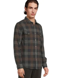 Johnston & Murphy Activewear<Brushed Button-Front Knit Navy/Brown Large Plaid