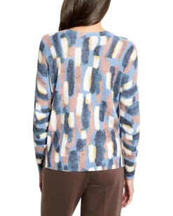 NIC+ZOE Brushstrokes Waffle V-neck Sweater Neutral Multi