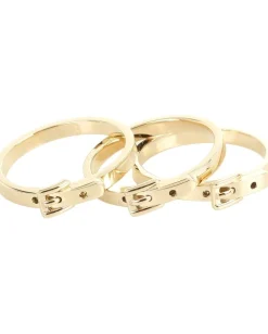 Michael Kors Buckle Set of 3 Skinny Rings Gold Sale