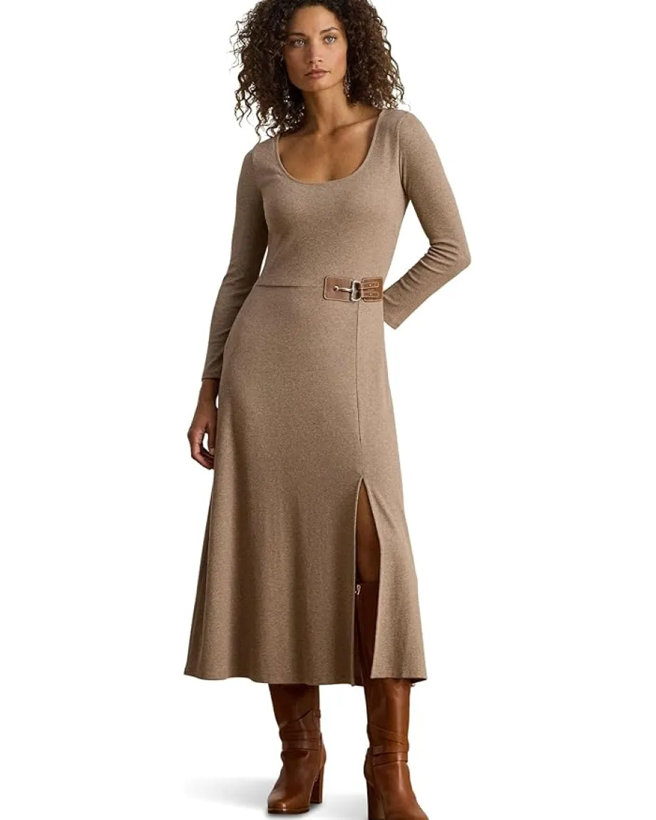 Dresses|Dresses|Lauren Ralph Lauren Buckle-Trim Rib-Knit Midi Dress Adirondack Heather