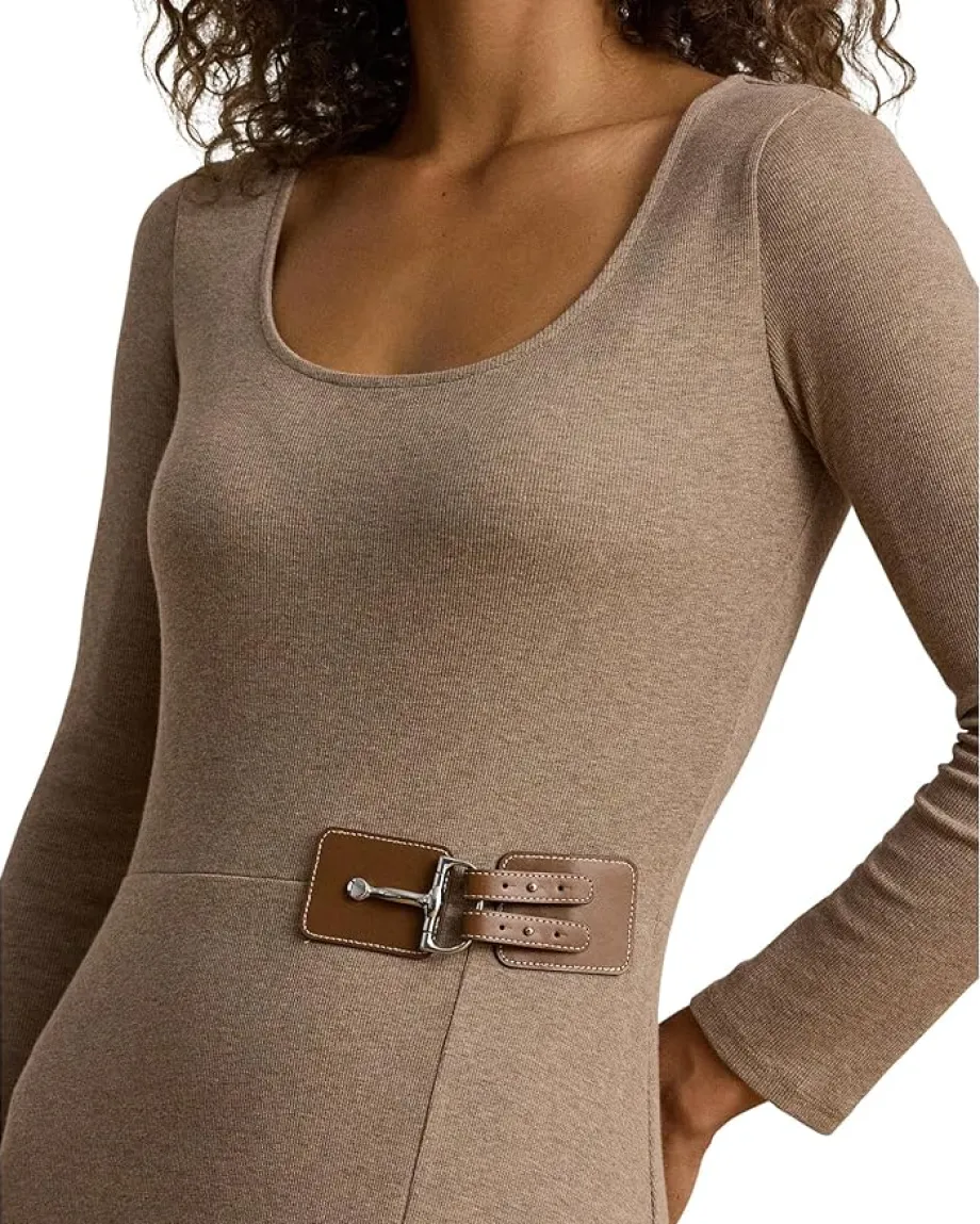 Dresses|Dresses|Lauren Ralph Lauren Buckle-Trim Rib-Knit Midi Dress Adirondack Heather