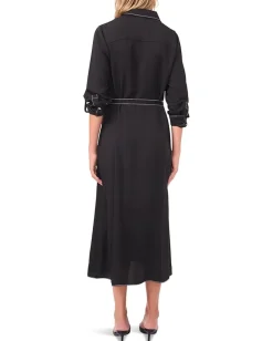 Dresses|Dresses|Vince Camuto Button-Up Shirt Dress with Contrast Stitching Rich Black