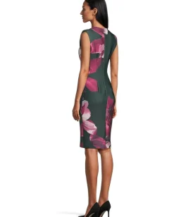 Calvin Klein Cal Sleeve Floral Sheath Grey/Aubergine Multi Hot