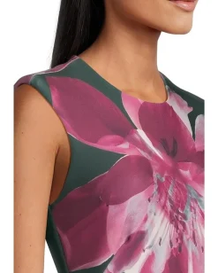 Calvin Klein Cal Sleeve Floral Sheath Grey/Aubergine Multi Hot