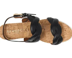 Aerosoles Camea Black Leather Withraffia Heel New