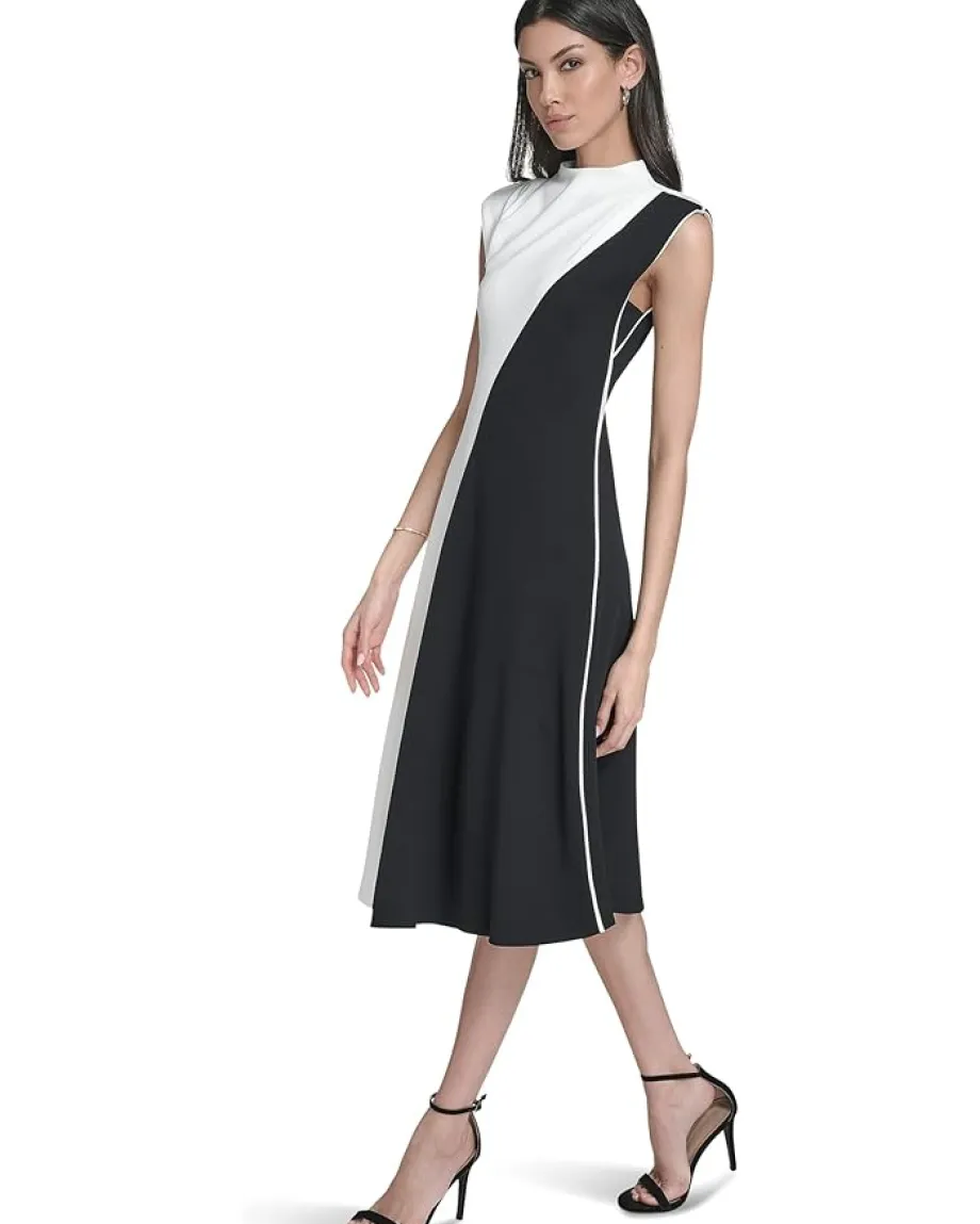 Calvin Klein Cap Sleeve Colorblock Aline Cream/Black Best