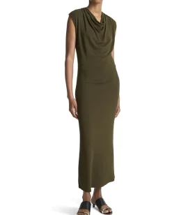 Dresses|Dresses|Vince Cap Sleeve Draped Cowl Neck Dress Verde