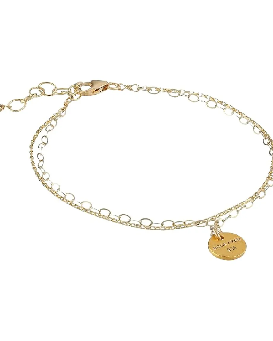 Dogeared Centered Medium Circle 2 Chain Bracelet Gold Dipped Hot