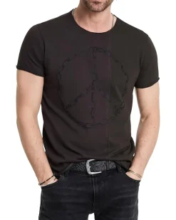 Activewear|T-Shirts|John Varvatos Chain Peace Tee KG6715W24 Charcoal