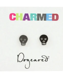 Dogeared Charmed Earring Skull Charcoal Sterling Silver Discount