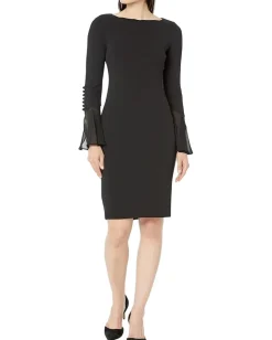 Calvin Klein Chiffon Bell Sleeve Sheath Dress Black Best