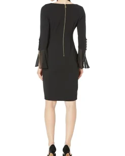 Calvin Klein Chiffon Bell Sleeve Sheath Dress Black Best