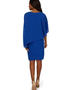 Adrianna Papell Chiffon Cape Dress Violet Cobalt Sale
