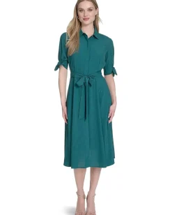 Calvin Klein Dresses|Dresses<Chiffon Short Sleeve Shirt Dress Sequoia