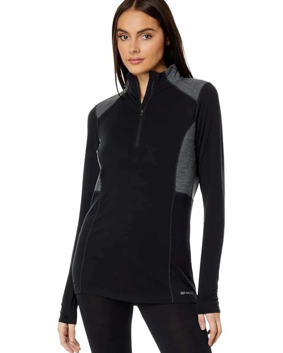 Activewear|Shirts & Tops|Hot Chillys Clima-Wool Zip-T Black/Grey