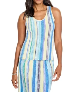 NIC+ZOE Coast Crush Knit Tank Blue Multi New