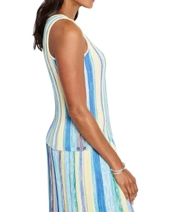 NIC+ZOE Coast Crush Knit Tank Blue Multi New