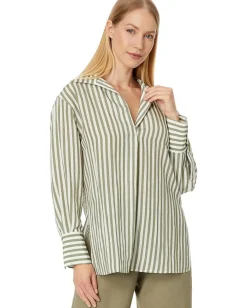 Vince Shirts & Tops|Shirts & Tops<Coast Stripe Shaped Collar Pullover Sea Fern/Optic White