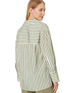 Vince Shirts & Tops|Shirts & Tops<Coast Stripe Shaped Collar Pullover Sea Fern/Optic White