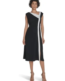 Calvin Klein Dresses|Dresses<Color Block Cap Sleeve Aline Black Cream