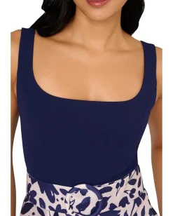 Adrianna Papell Dresses|Dresses<Combo Printed Ankle Dress Navy/Ivory