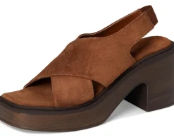 Free People Cora Platform Clogs Cognac Suede New