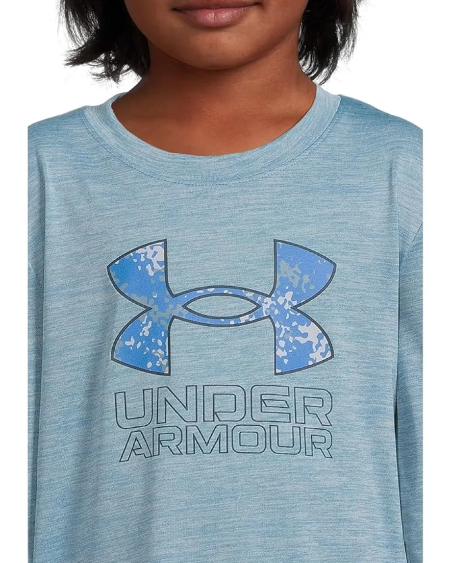 Clothing|Under Armour Kids Core Logo Twist Tech Long Sleeve (Little Kid) Blue Smoke